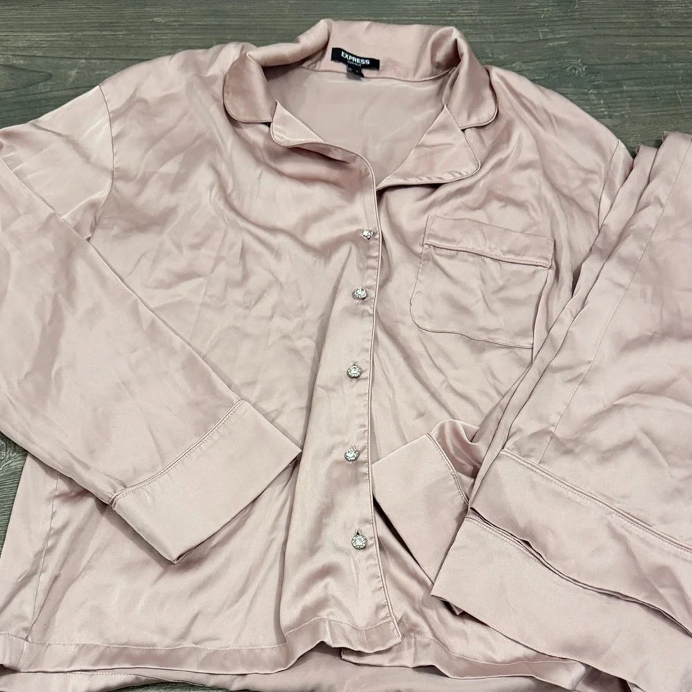 Express Faux Silk/Satin Pink Pajama Pant Set Medium